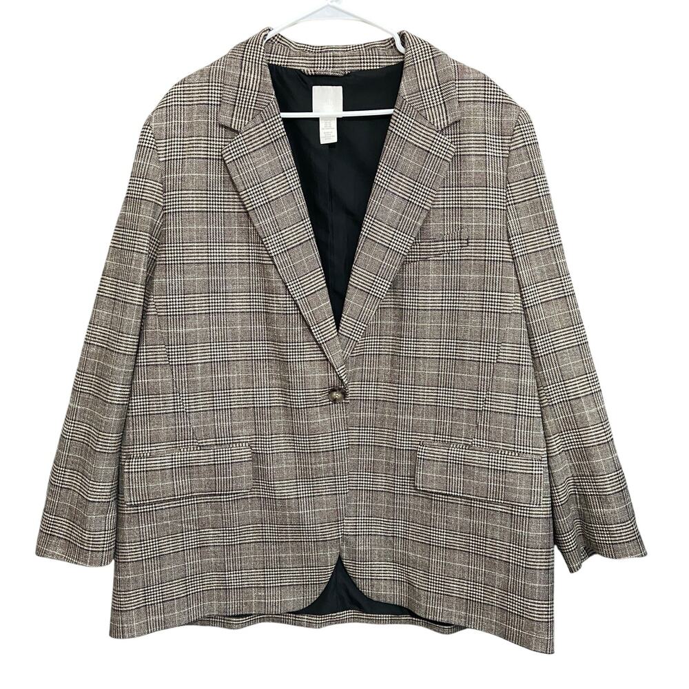 H&M Oversized Loose Fit Single Breasted Blazer Plaid Size XL